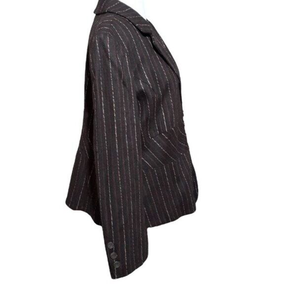 J. Jill Brown Blazer Pink Print Stripes Wool Blend Front Buttons Jacket Sz 12 - Picture 5 of 10